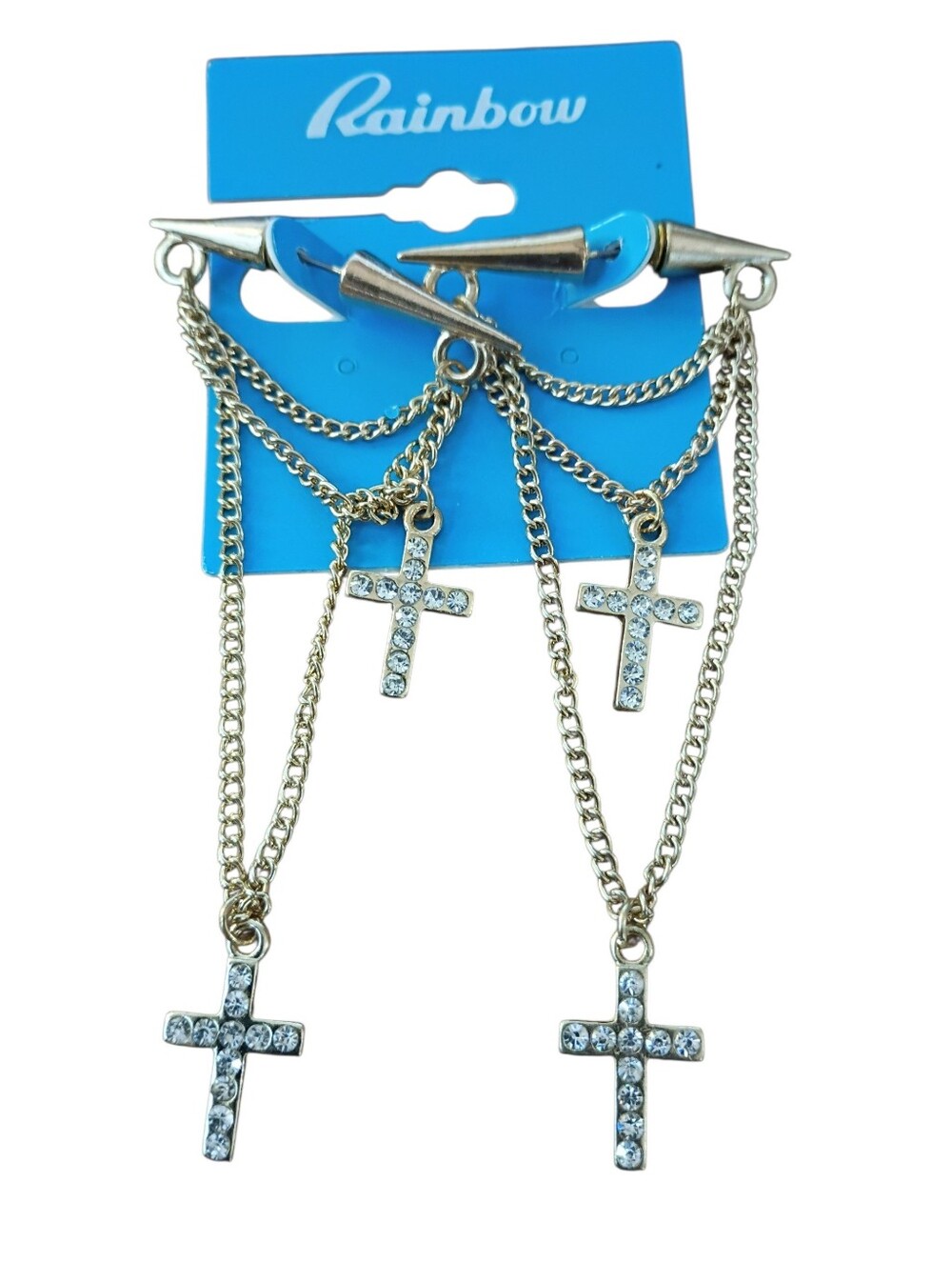 gold cross earrings dangle drop women chains rhinestones fashion jewelry cute